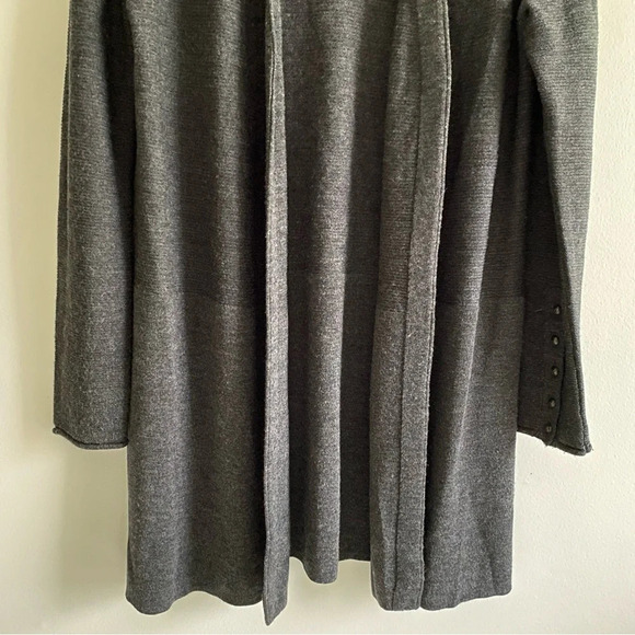 TAHARI Extra  Fine Merino Wool Dark Gray Open Cardigan Size L - Picture 5 of 13